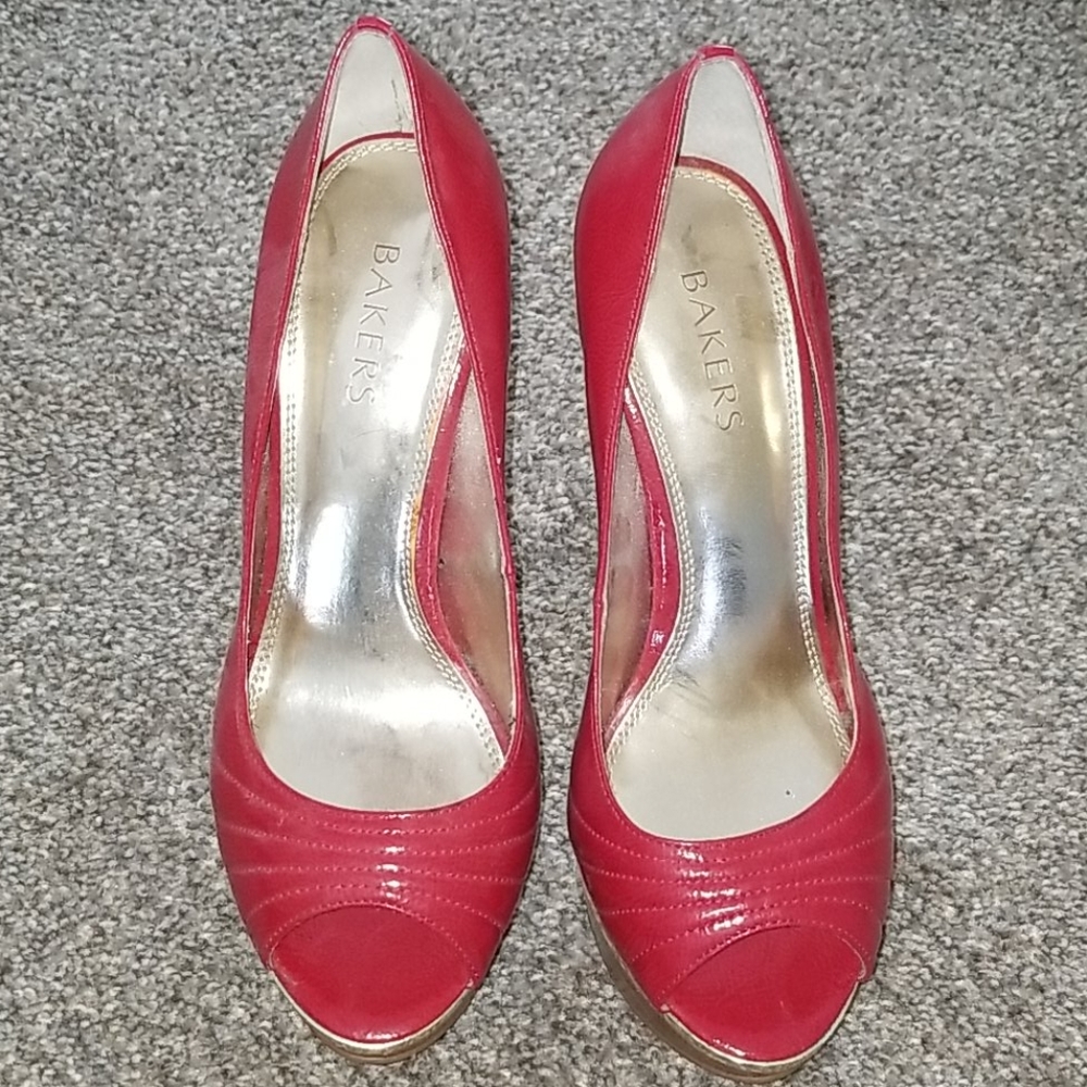 Bakers Red Platform Peep Toe Stiletto